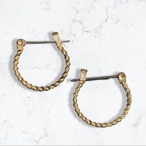 Gold Tone Roping Hoop Earrings - Pierced​